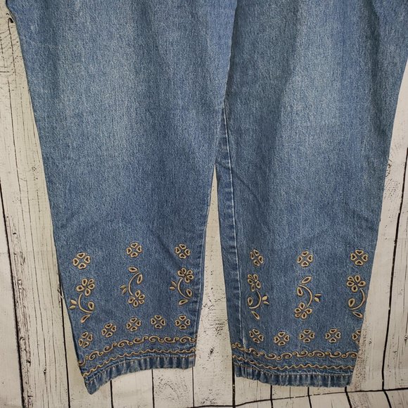 Embroidered Jeans side elastic Plus Size Waist 44" - Picture 7 of 8